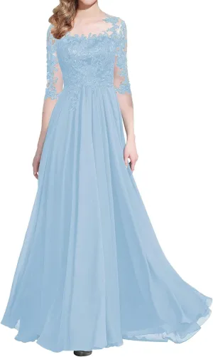 NABN Lace Bridesmaid Dresses with Sleeves Formal Evening Gowns Chiffon Wedding Guest Dresses for Women