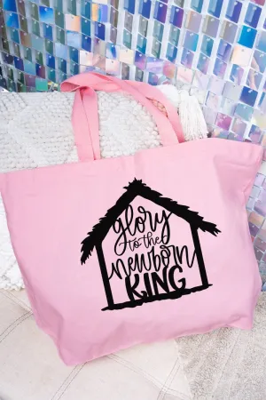 Nativity Glory To The Newborn King Canvas Jumbo Tote