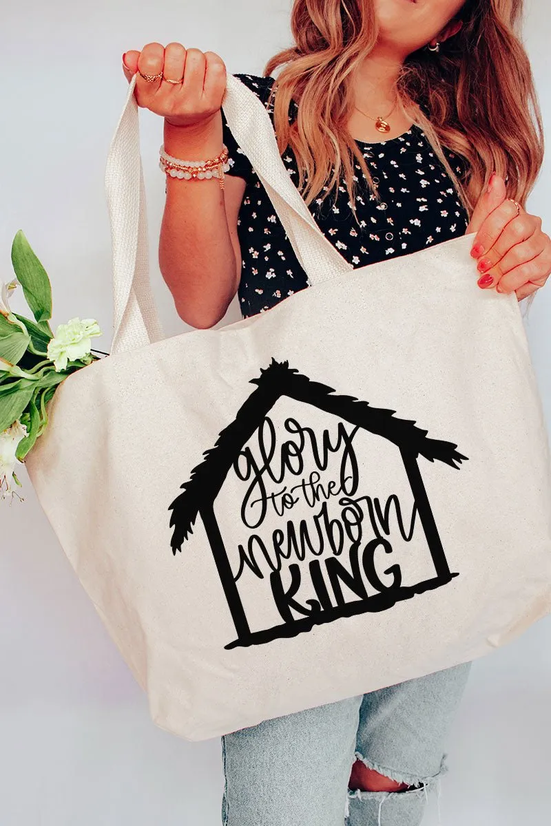 Nativity Glory To The Newborn King Canvas Jumbo Tote