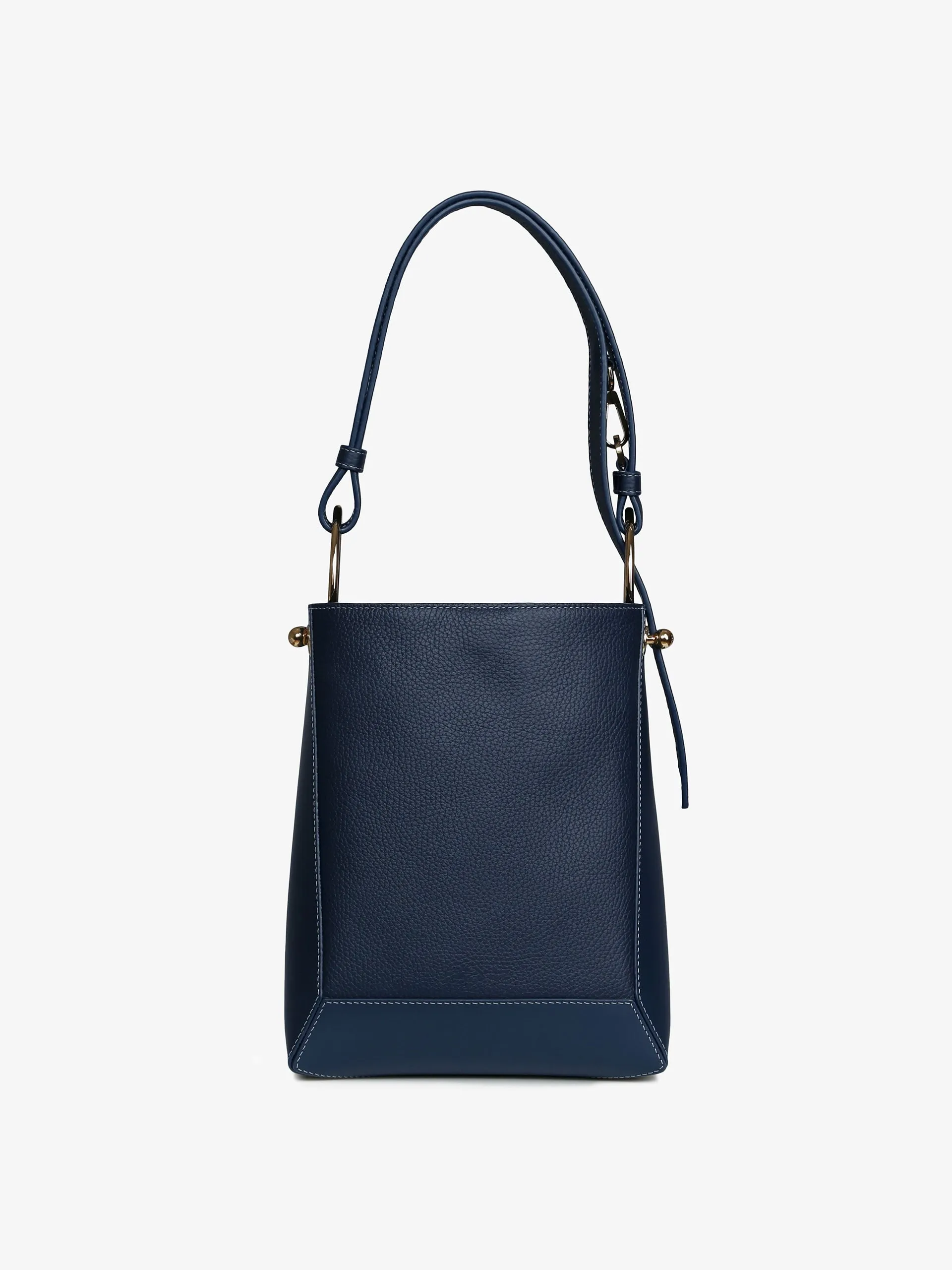 Navy Lana Midi bucket bag with grey stitching