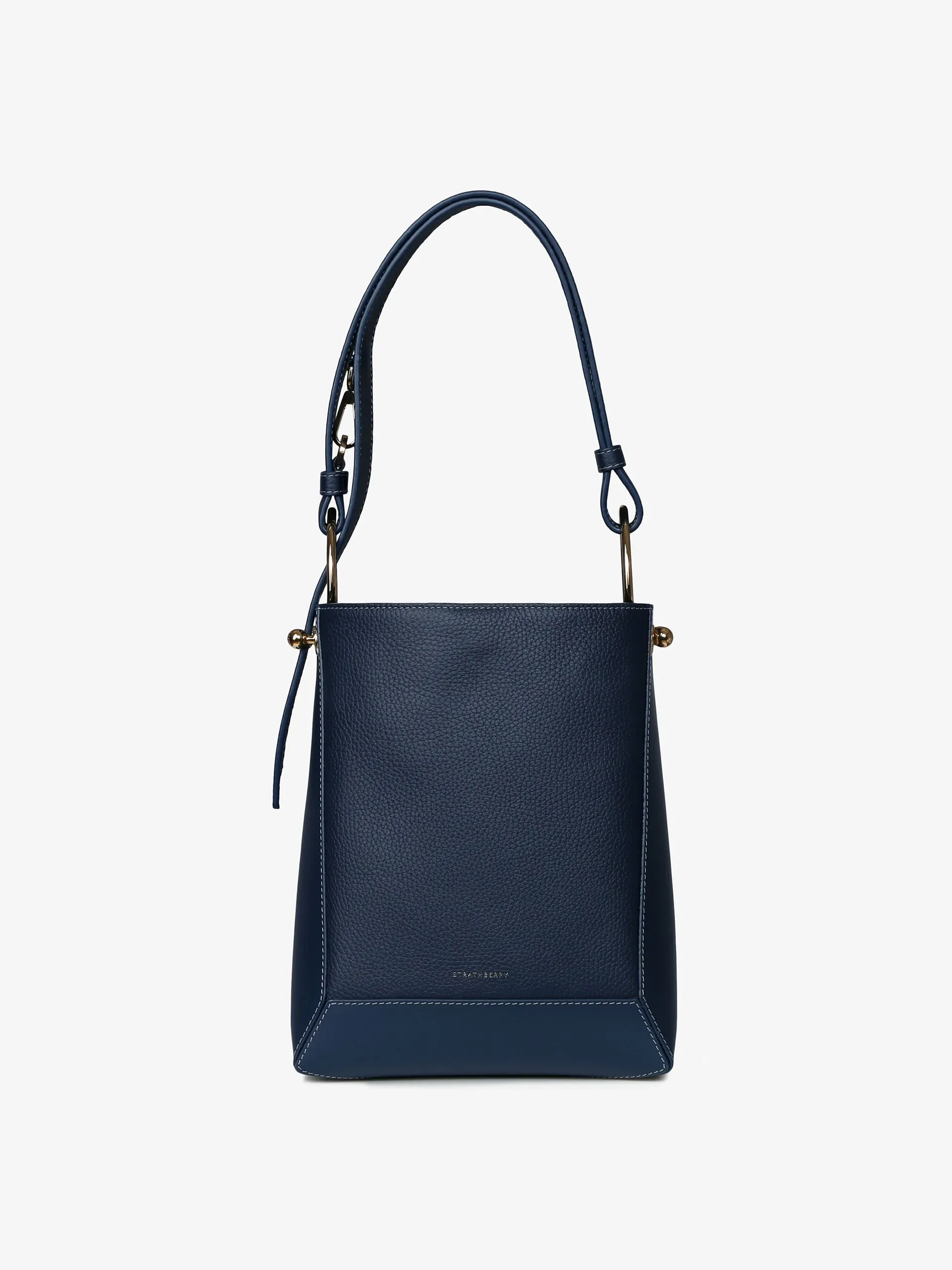 Navy Lana Midi bucket bag with grey stitching