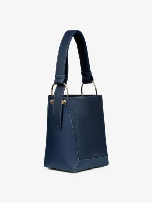 Navy Lana Midi bucket bag with grey stitching