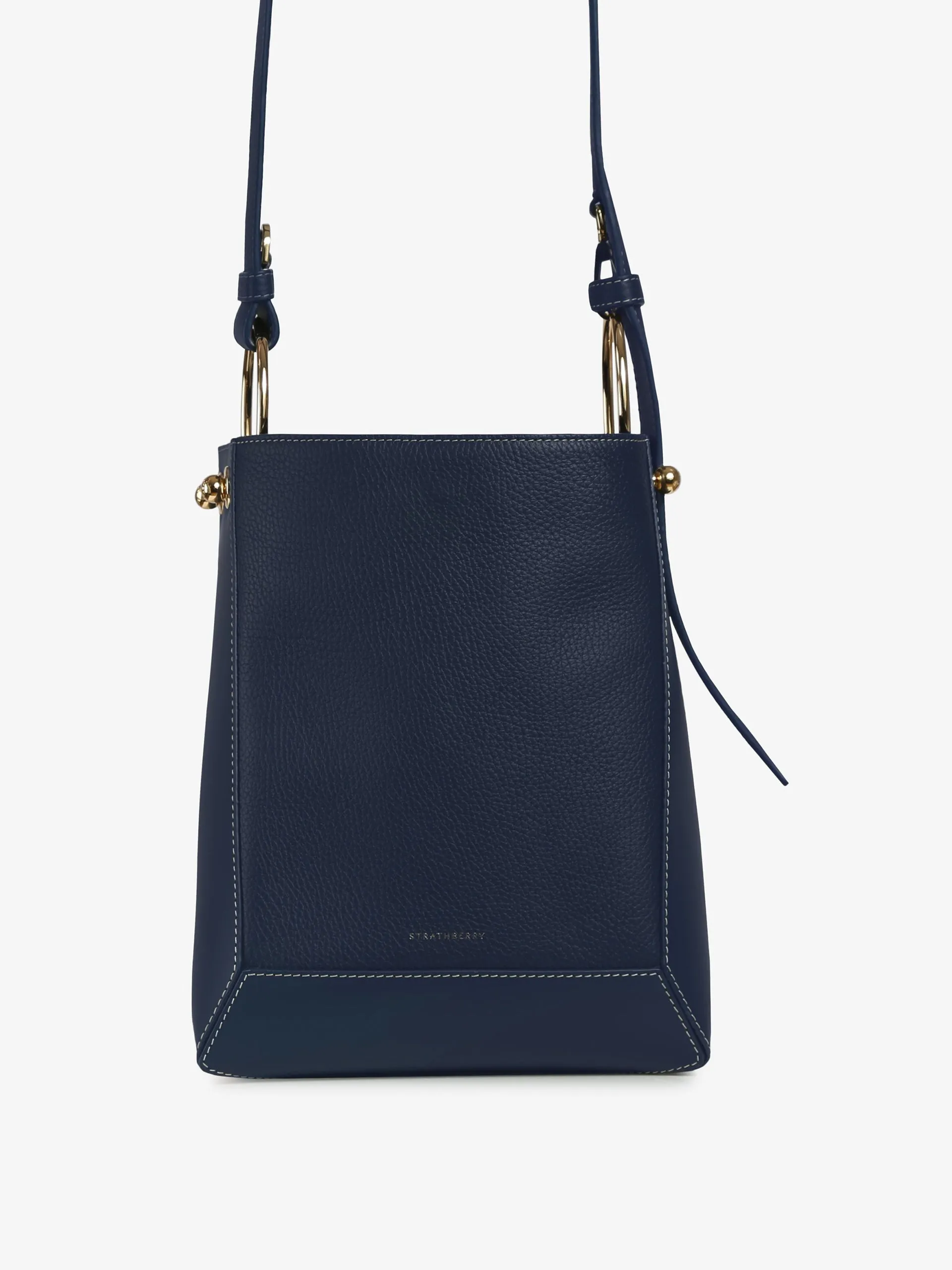 Navy Lana Midi bucket bag with grey stitching