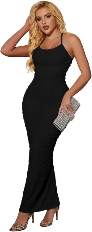 Nimsruc Summer Long Dresses for Women Spaghetti Strap Bodycon
