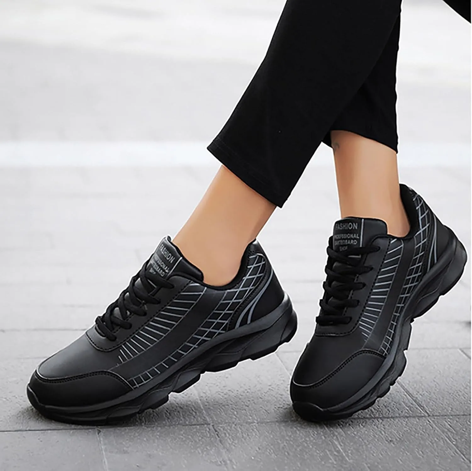 Non Slip Shoes Women Faux Pu Leather Lace Up Business Sneakers Outdoor Casual Comfortable Walking Training Shoes