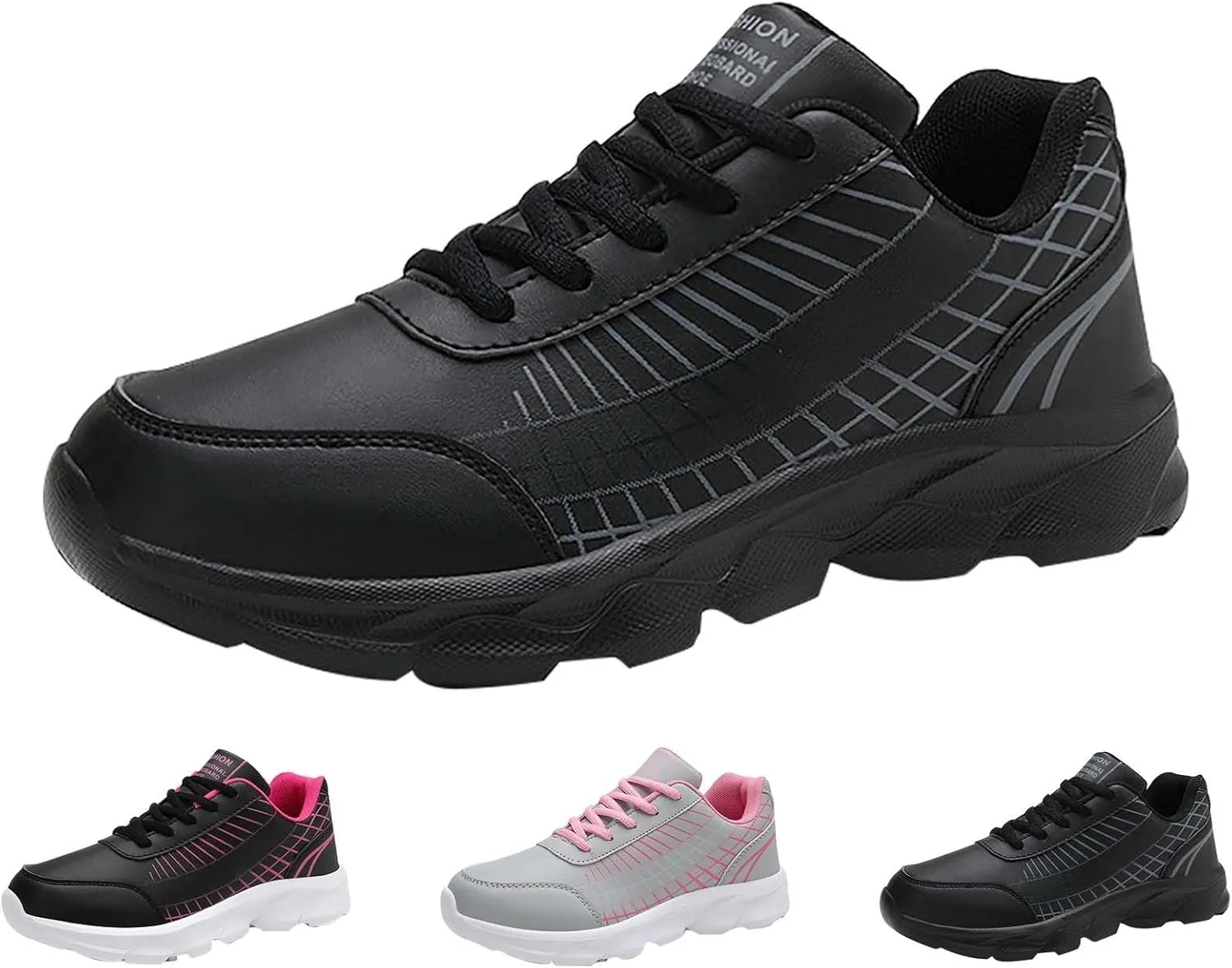 Non Slip Shoes Women Faux Pu Leather Lace Up Business Sneakers Outdoor Casual Comfortable Walking Training Shoes