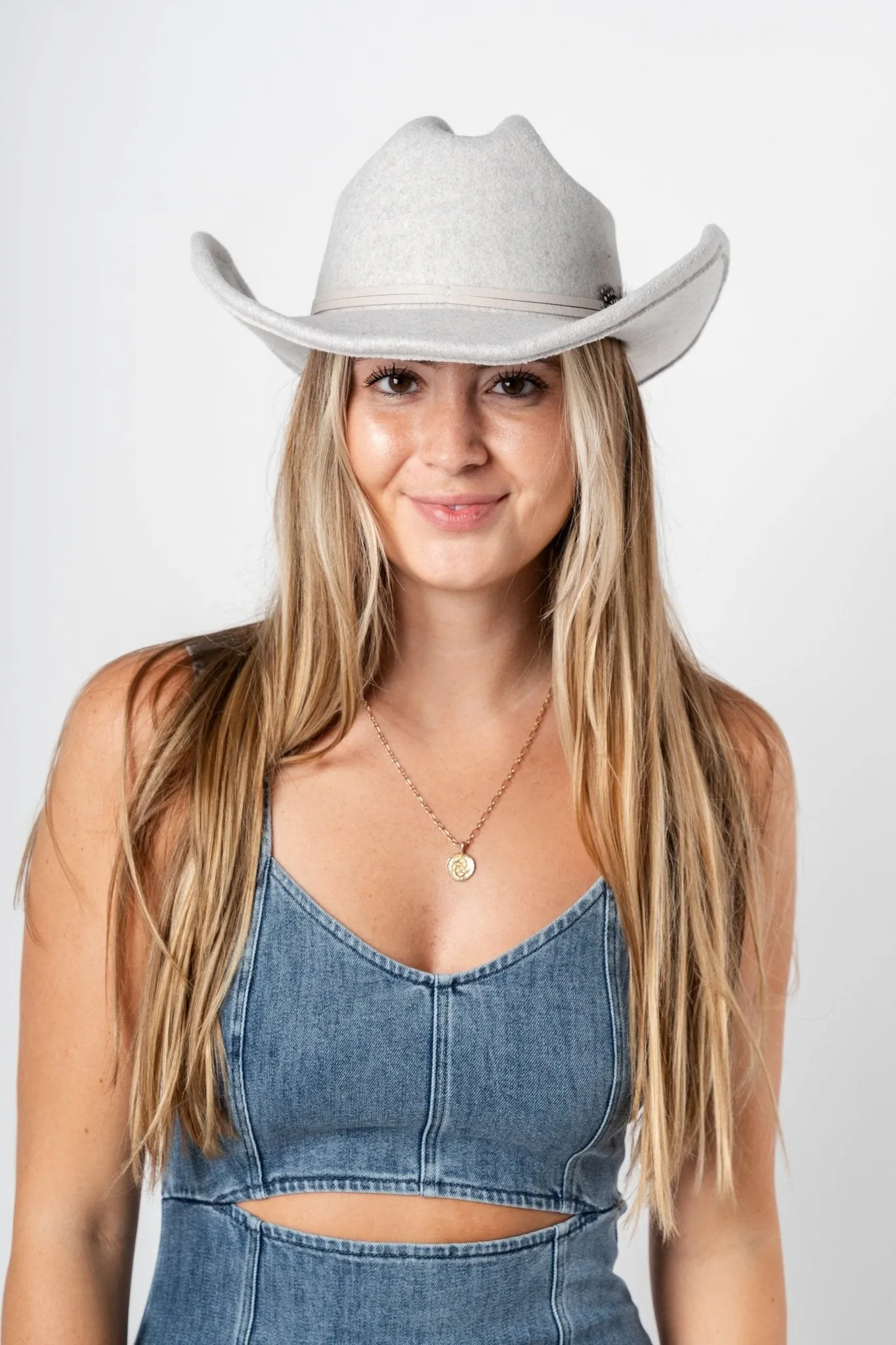 October feather wide brim hat grey