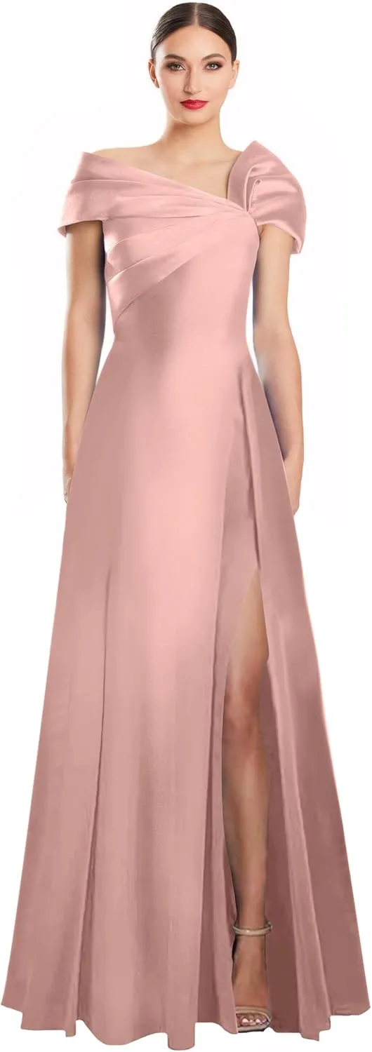 Off Shoulder Satin Formal Dresses Long A Line Evening Party Prom Dresses for Women EA002