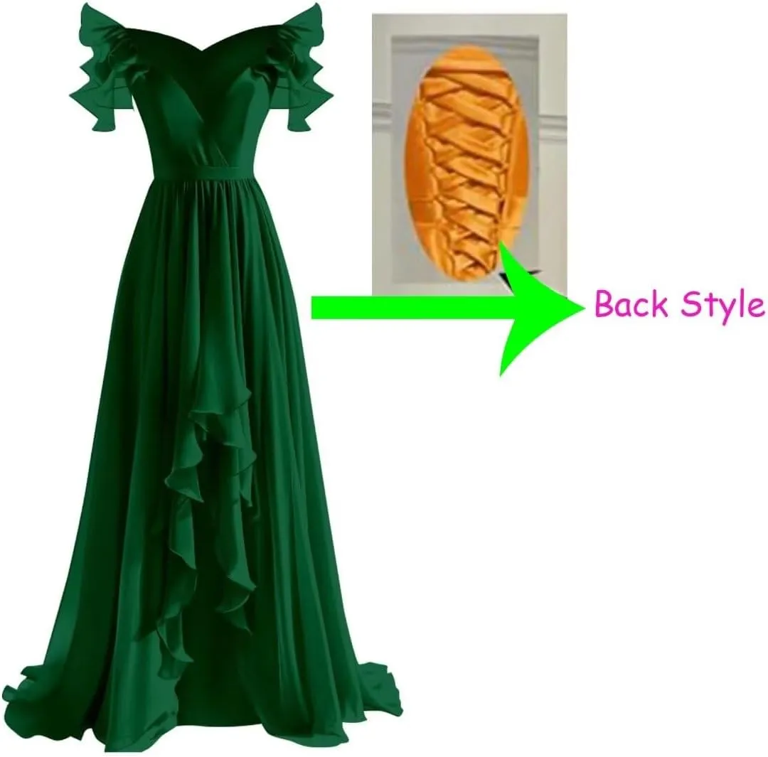 Off The Shoulder High Low Bridesmaid Dresses for Wedding Ruffles Chiffon Maxi Formal Evening Party Gown 2024