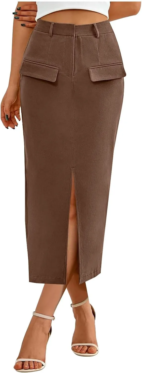 Office Work Split Pencil Skirt for Women Cotton High Waist Slim Bodycon Hip Hugging Skirt Maxi Long Pencil Skirts
