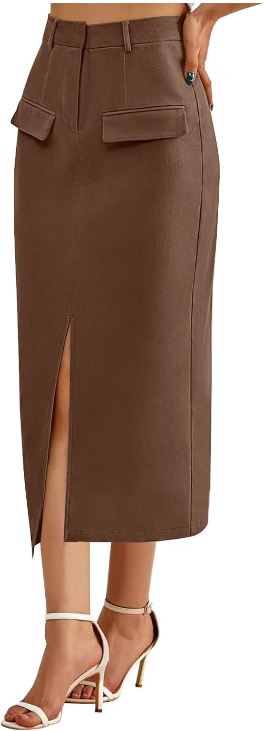 Office Work Split Pencil Skirt for Women Cotton High Waist Slim Bodycon Hip Hugging Skirt Maxi Long Pencil Skirts