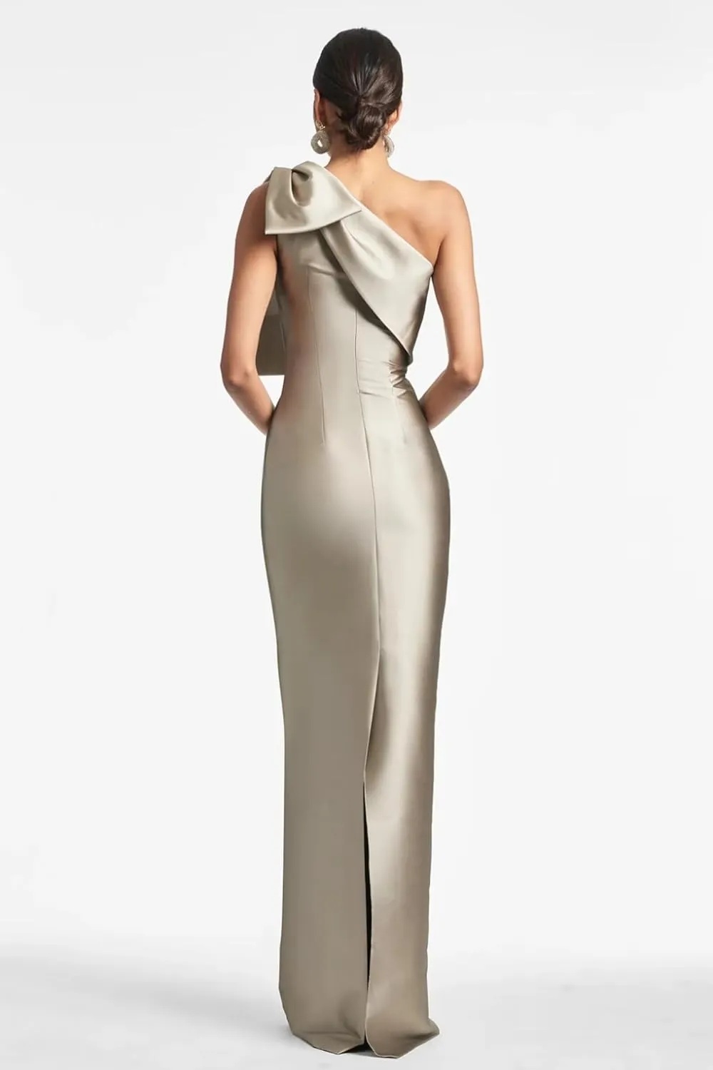 One Shoulder Bridesmaid Dress for Women Mermaid Satin Long Bodycon Formal Evening Gowns with Bow