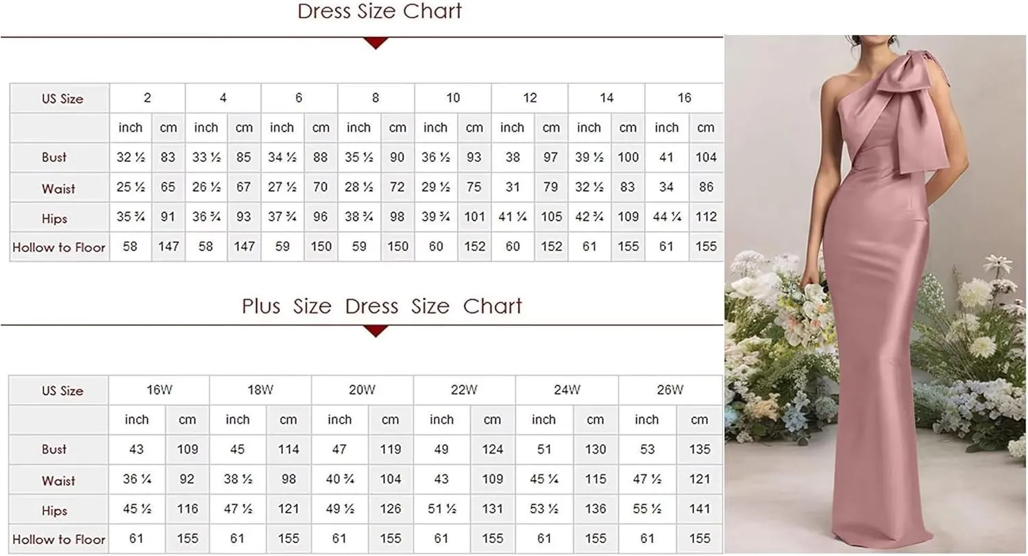 One Shoulder Bridesmaid Dress for Women Mermaid Satin Long Bodycon Formal Evening Gowns with Bow