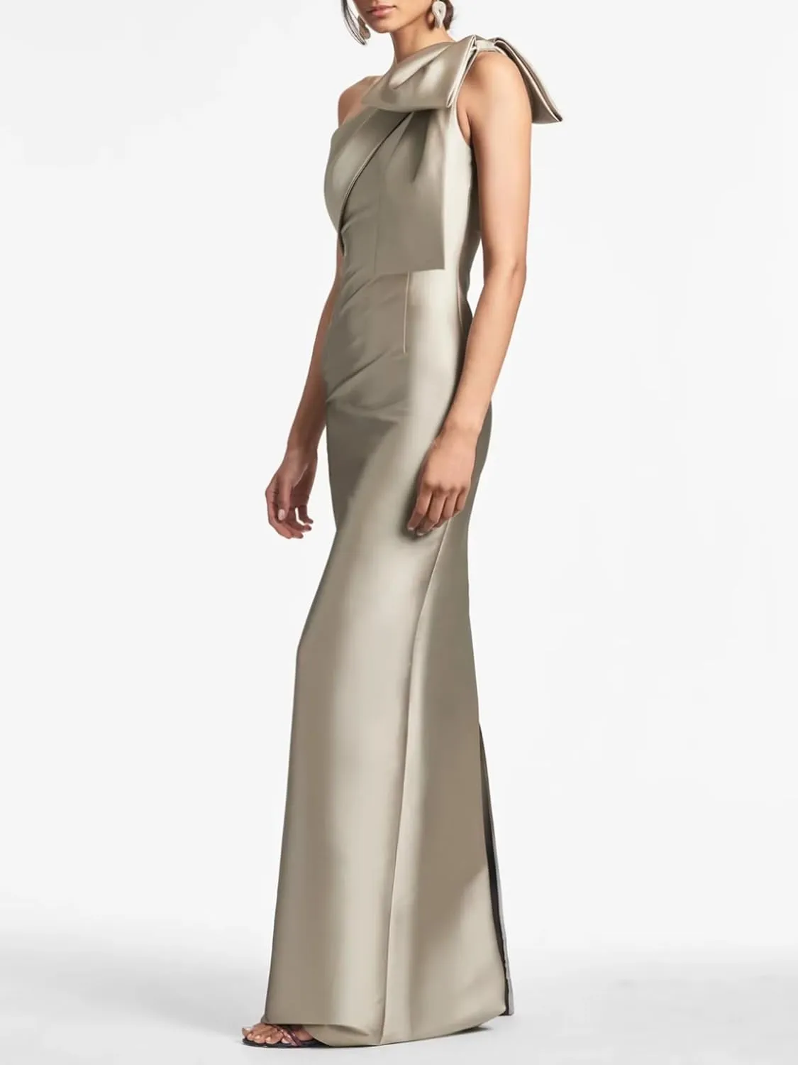One Shoulder Bridesmaid Dress for Women Mermaid Satin Long Bodycon Formal Evening Gowns with Bow