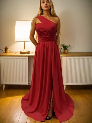 One Shoulder Bridesmaid Dresses 2025 with Pockets Long Prom Dress Formal Gowns LU2