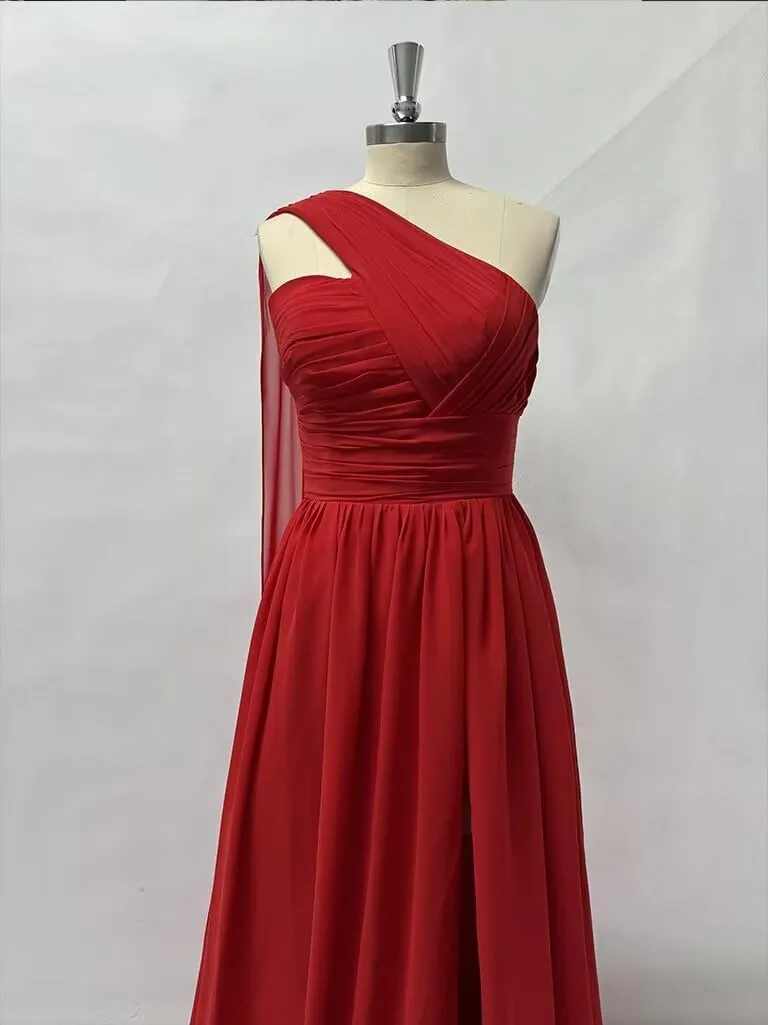 One Shoulder Bridesmaid Dresses 2025 with Pockets Long Prom Dress Formal Gowns LU2