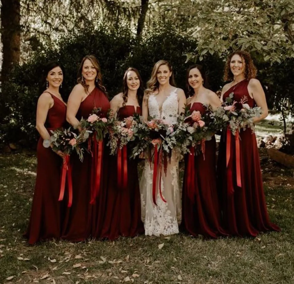 One Shoulder Bridesmaid Dresses for Women Chiffon A Line Ruched Long Evening Formal Dress with Slit LA013