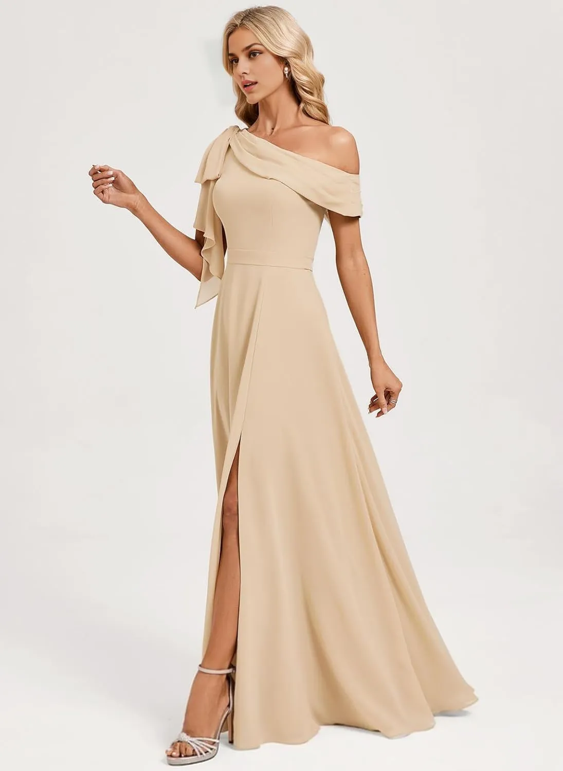 One Shoulder Bridesmaid Dresses for Women Chiffon Long Prom Dresses 2025 Summer Floral Dress