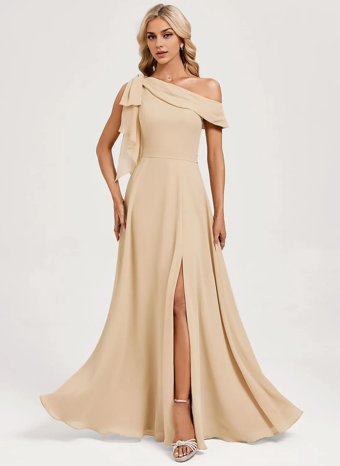 One Shoulder Bridesmaid Dresses for Women Chiffon Long Prom Dresses 2025 Summer Floral Dress