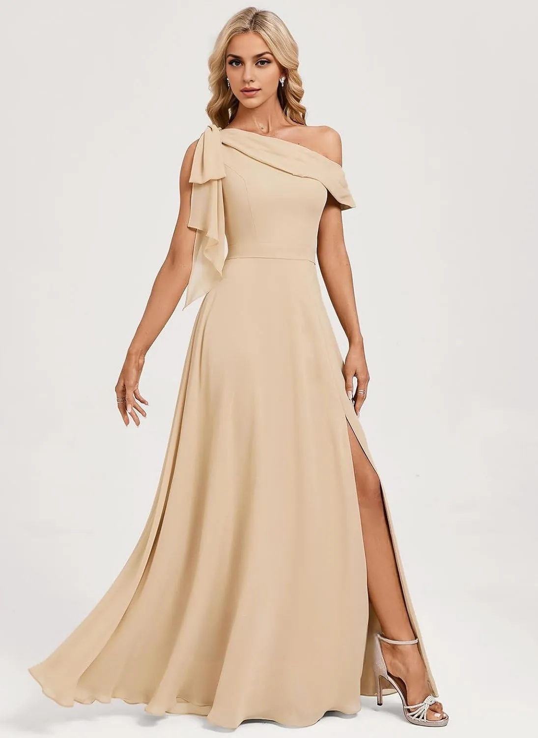 One Shoulder Bridesmaid Dresses for Women Chiffon Long Prom Dresses 2025 Summer Floral Dress