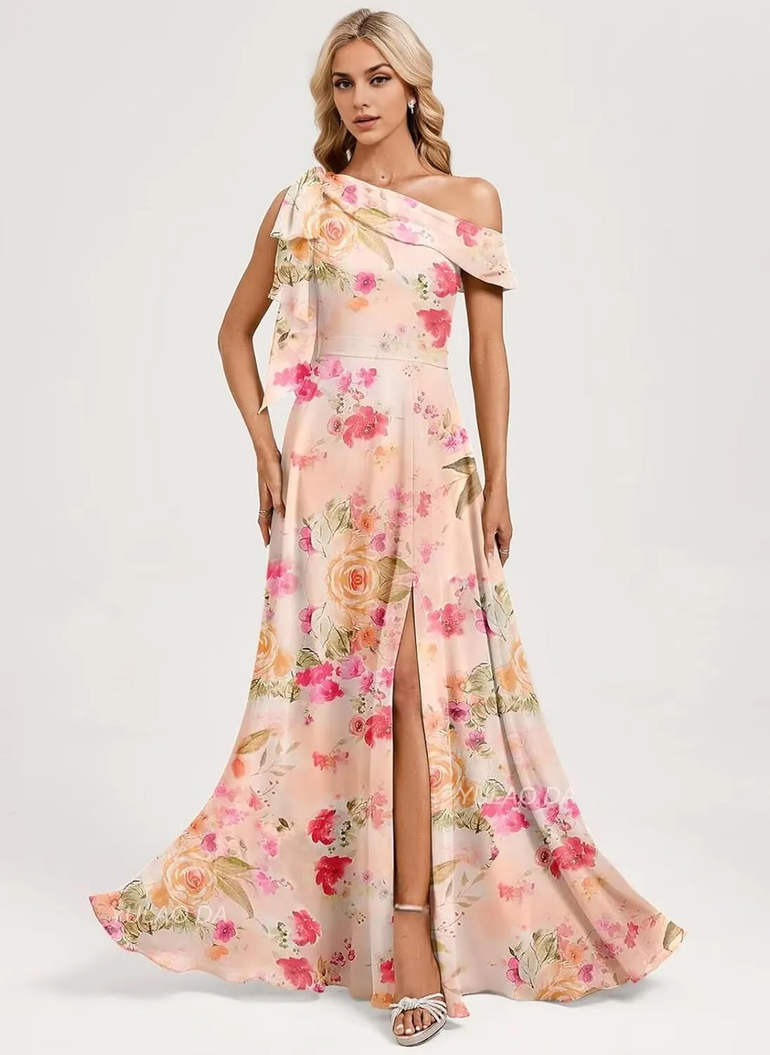 One Shoulder Bridesmaid Dresses for Women Chiffon Long Prom Dresses 2025 Summer Floral Dress
