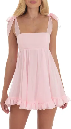 Owl's-Yard Women's Summer Mini Dress Tie Shoulder Ruffle Flowy Babydoll Dress Sleeveless Floral Print Going Out Sundress