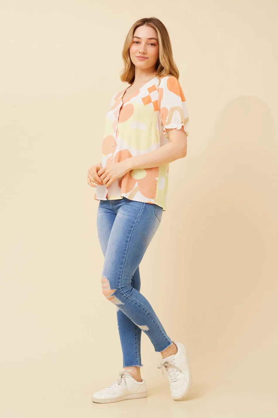 PAULETTE FLORAL LINEN BLEND TOP