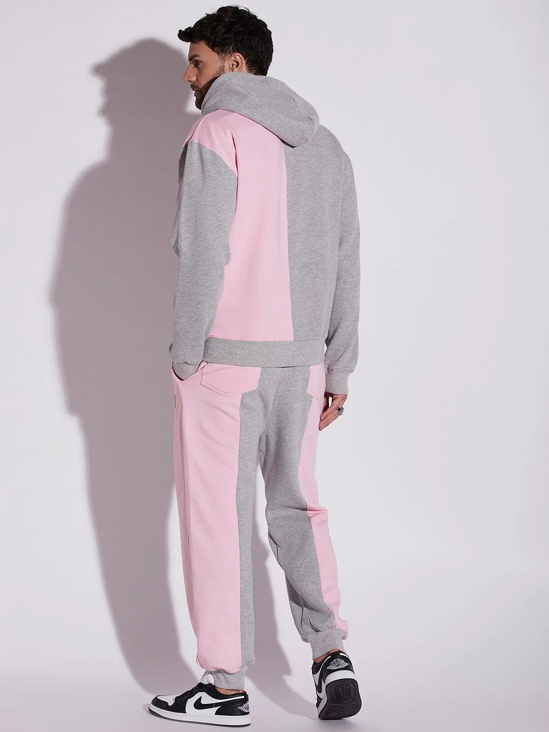 Pink And Grey Cut Sew Oversized Tracksuit