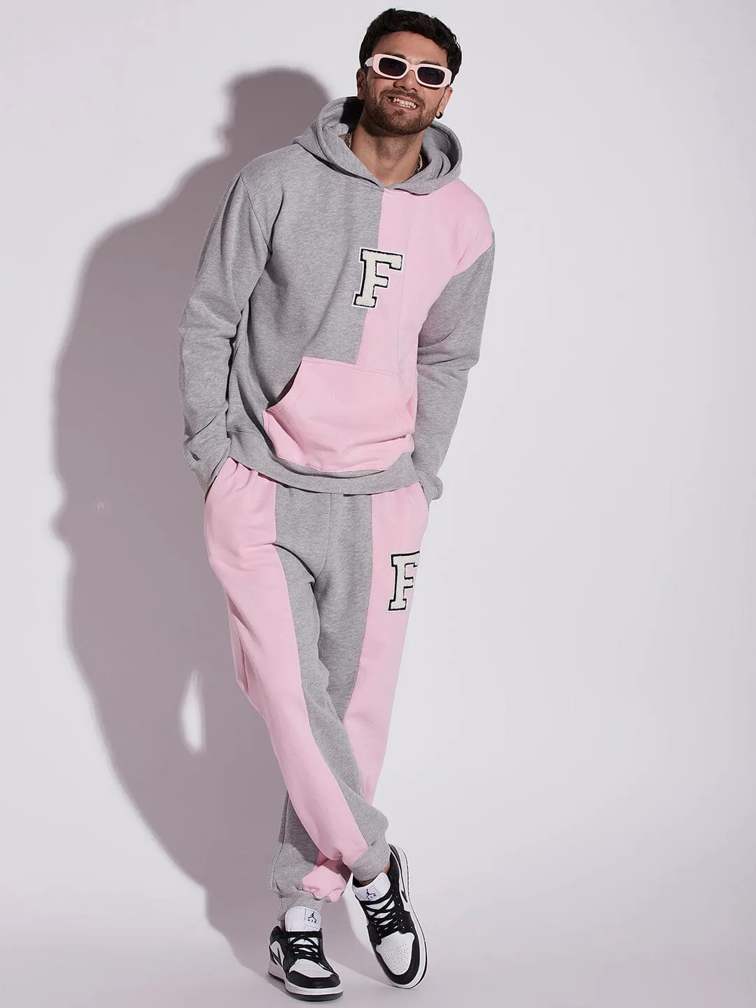 Pink And Grey Cut Sew Oversized Tracksuit