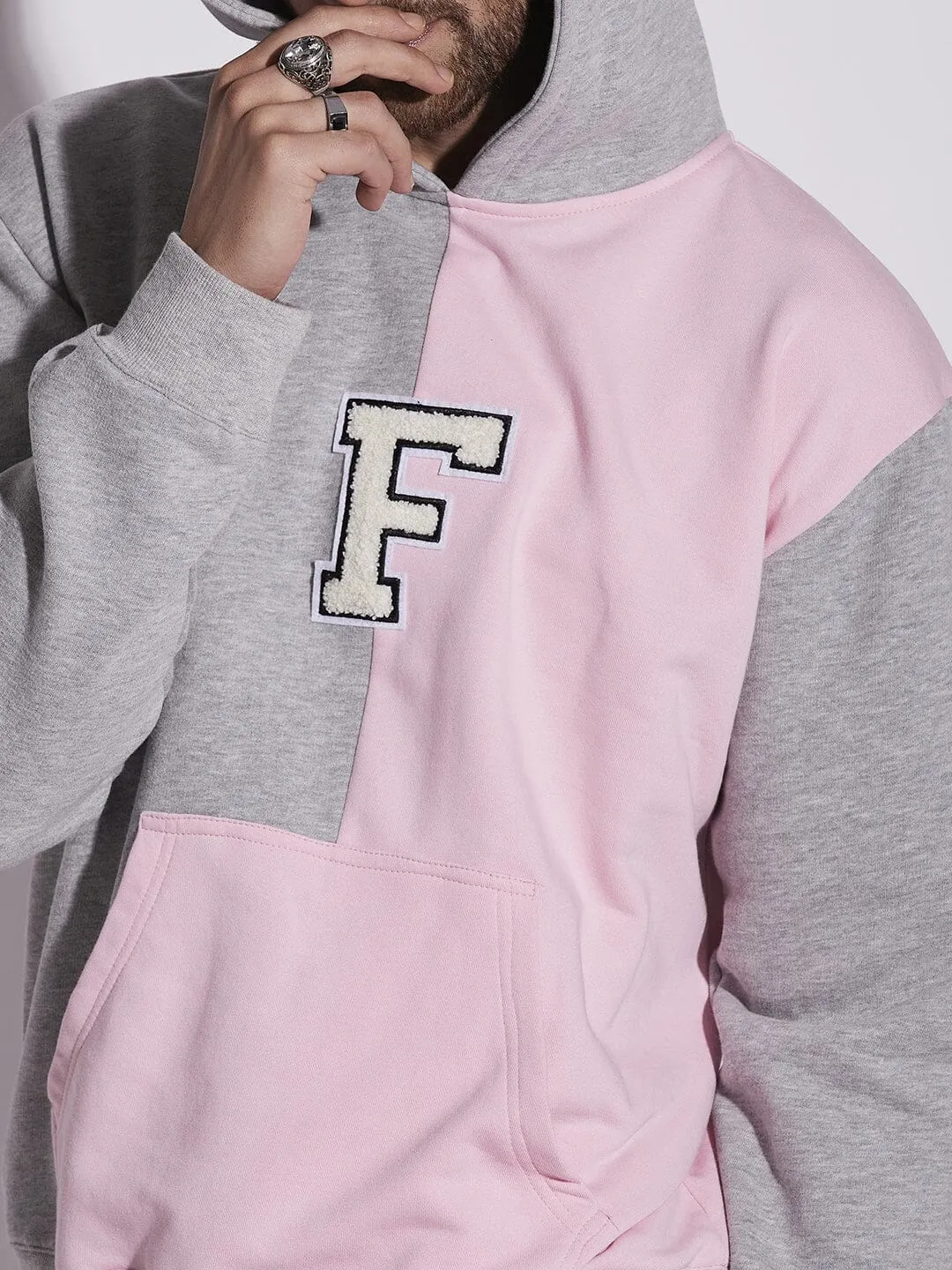 Pink And Grey Cut Sew Oversized Tracksuit