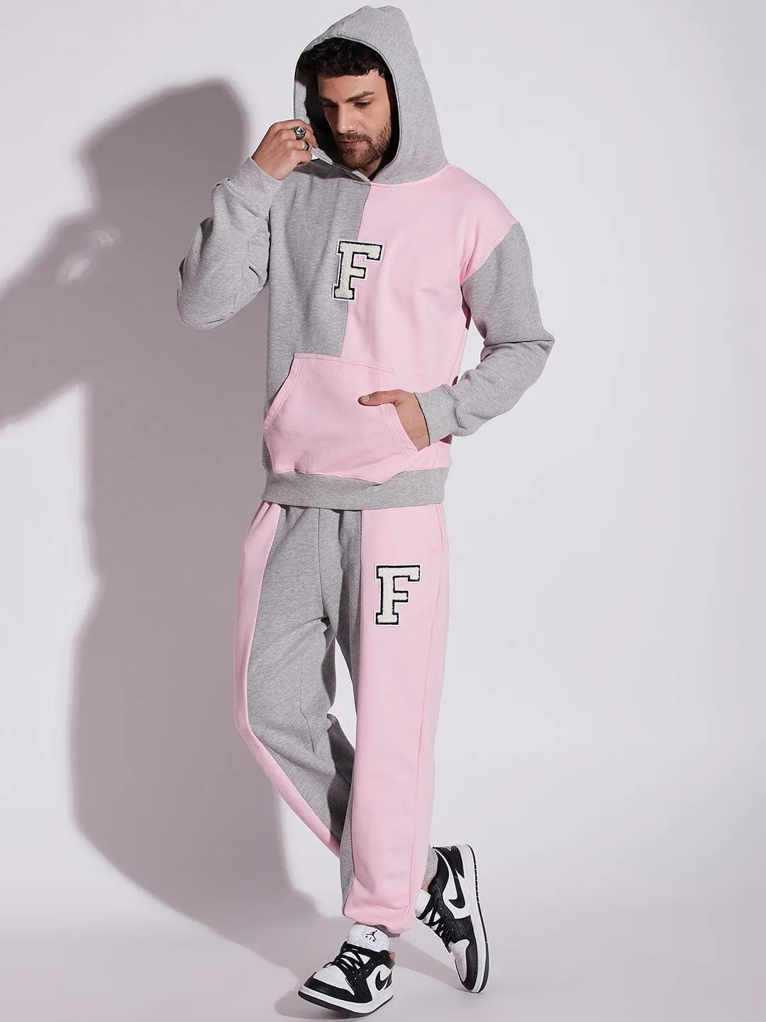 Pink And Grey Cut Sew Oversized Tracksuit