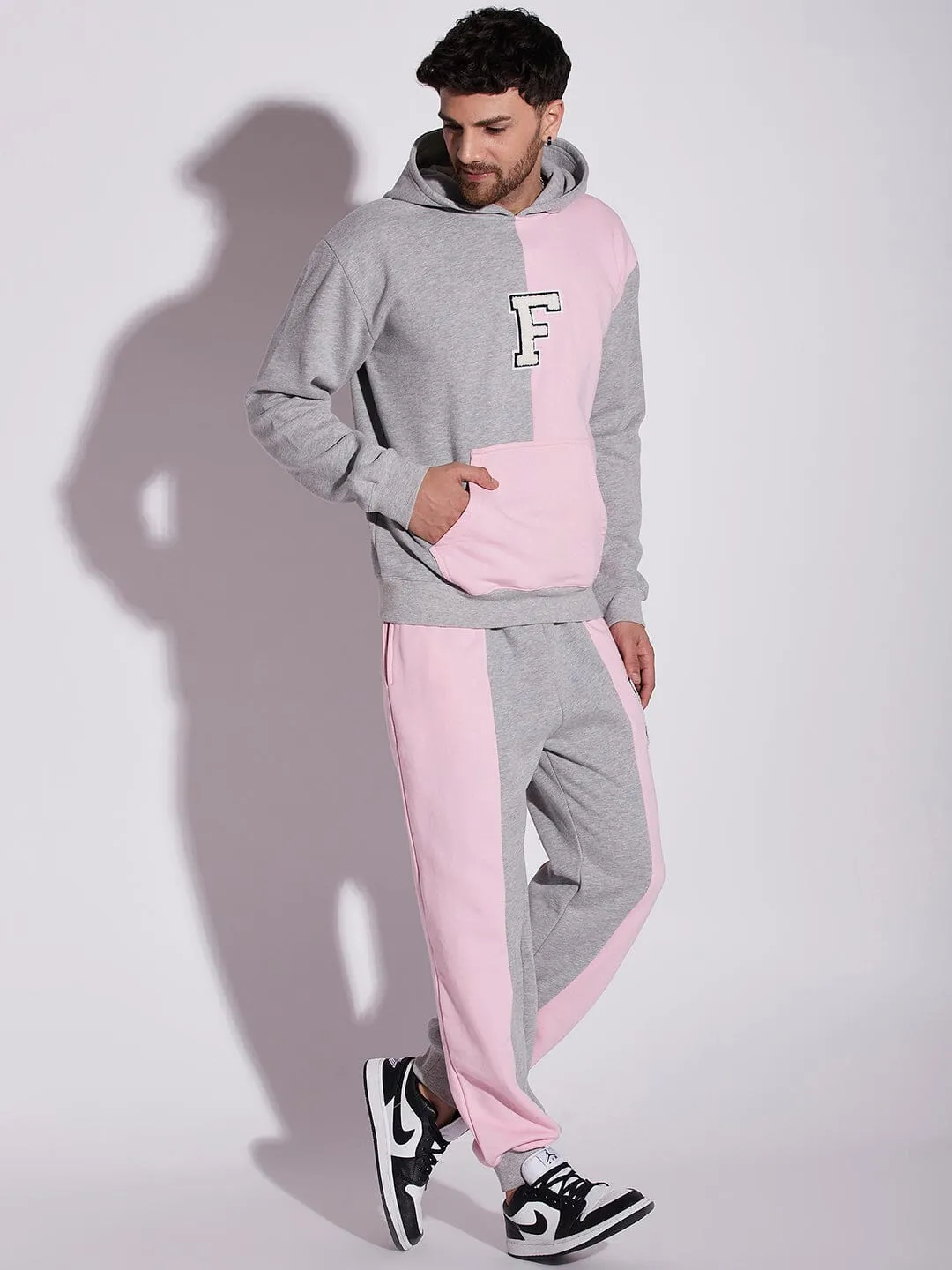 Pink And Grey Cut Sew Oversized Tracksuit