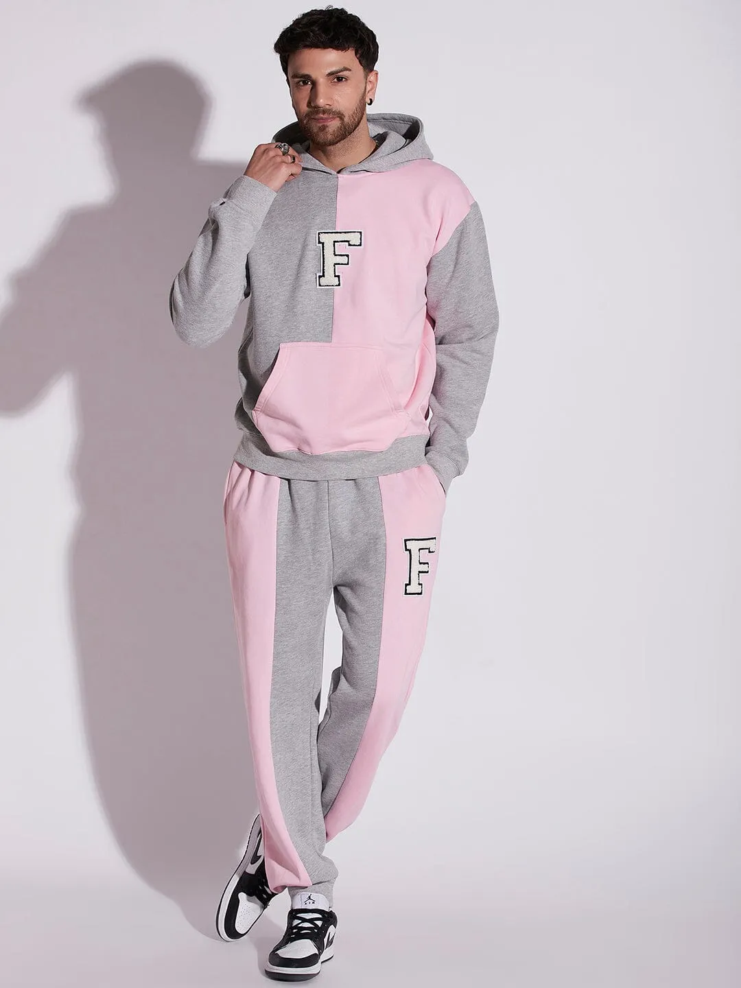 Pink And Grey Cut Sew Oversized Tracksuit