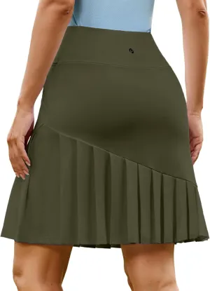 PINSPARK Golf Skirts for Women 20" Knee Length Skorts Pleated Tennis Skirts with Shorts Tummy Control Casual Modest Skirts