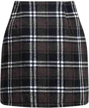 Plaid Skirts for Women Plus Size High Waisted Bodycon Pencil Skirt Casual Vintage Fall Winter Flannel Wool Skirt