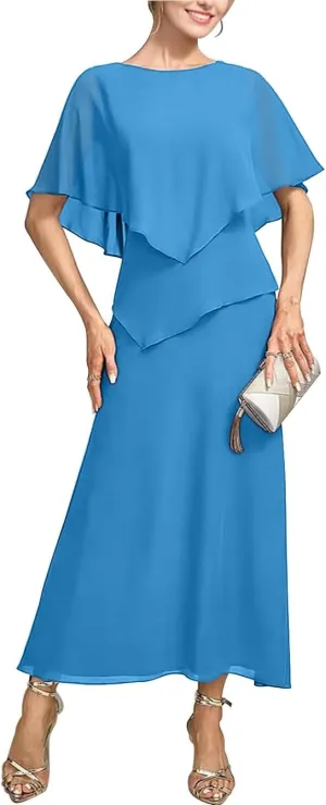 Pleated Lace Appliques Mother of The Bride Dress for Wedding Ruffles Crew Neck Formal Evening Gowns