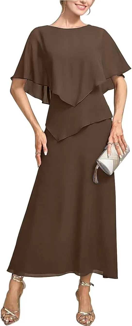 Pleated Lace Appliques Mother of The Bride Dress for Wedding Ruffles Crew Neck Formal Evening Gowns