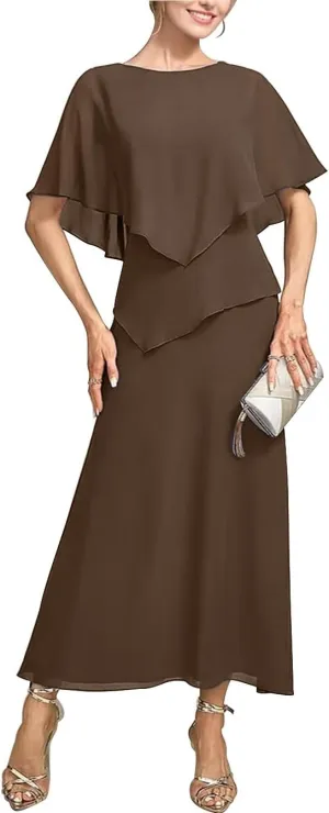 Pleated Lace Appliques Mother of The Bride Dress for Wedding Ruffles Crew Neck Formal Evening Gowns