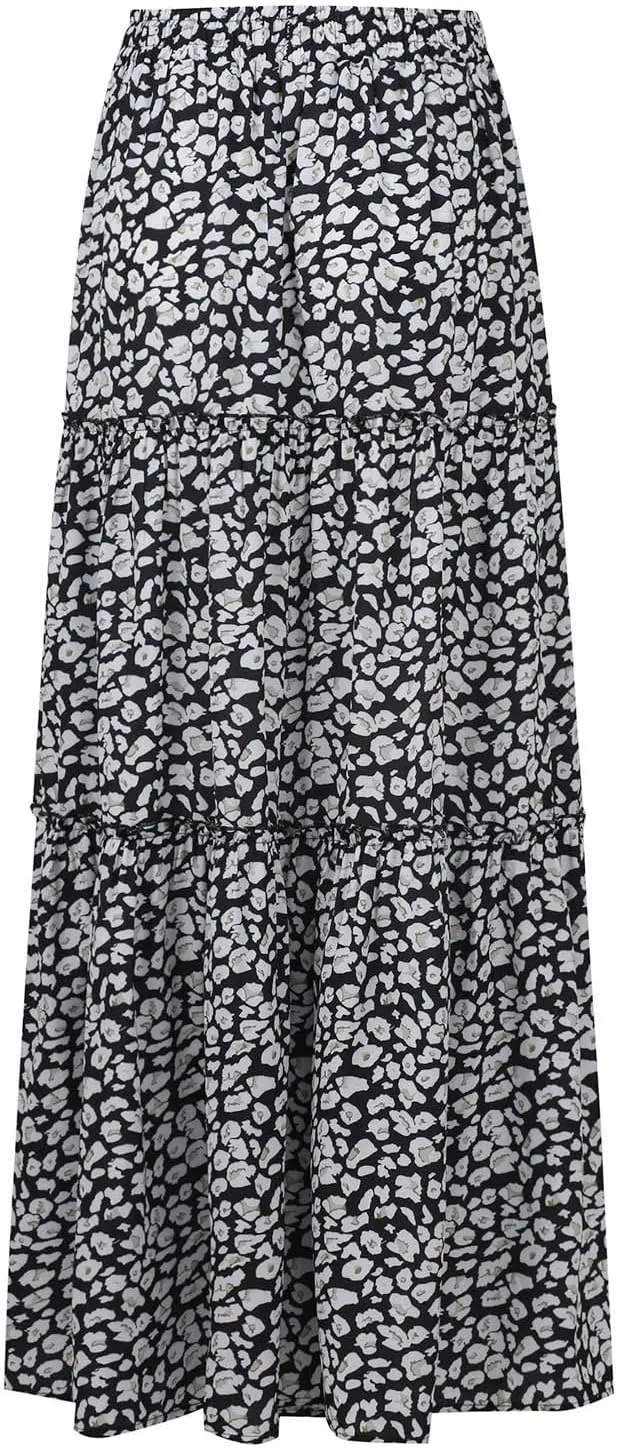 Pleated Long Skirts for Women Summer Casual Elastic High Waisted Skirts A-Line Flowy Swing Maxi Skirt with Pockets
