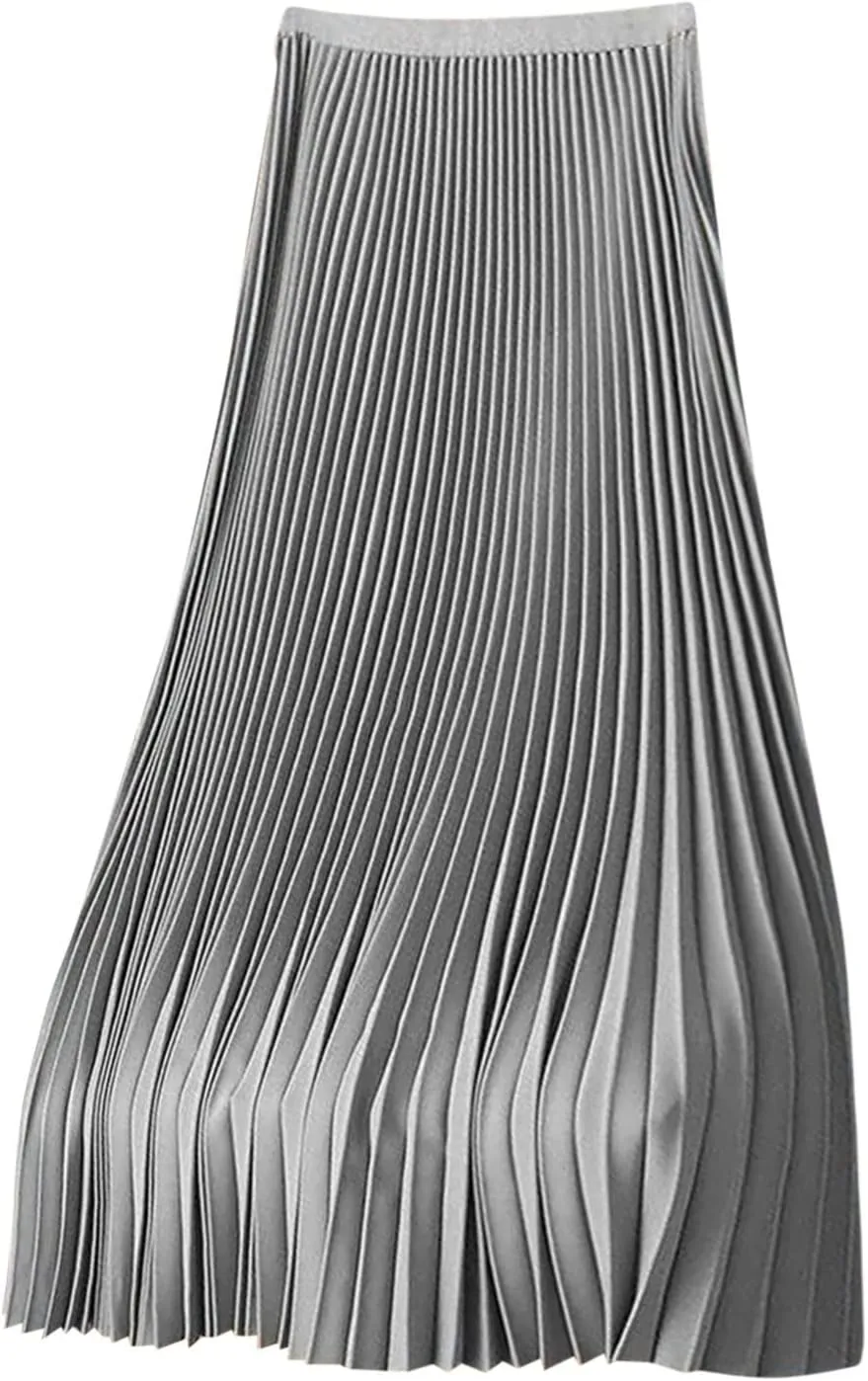 Pleated Midi Skirt for Women High Waist A Line Swing Skirts Elegant Office Casual Wear Long Skirt