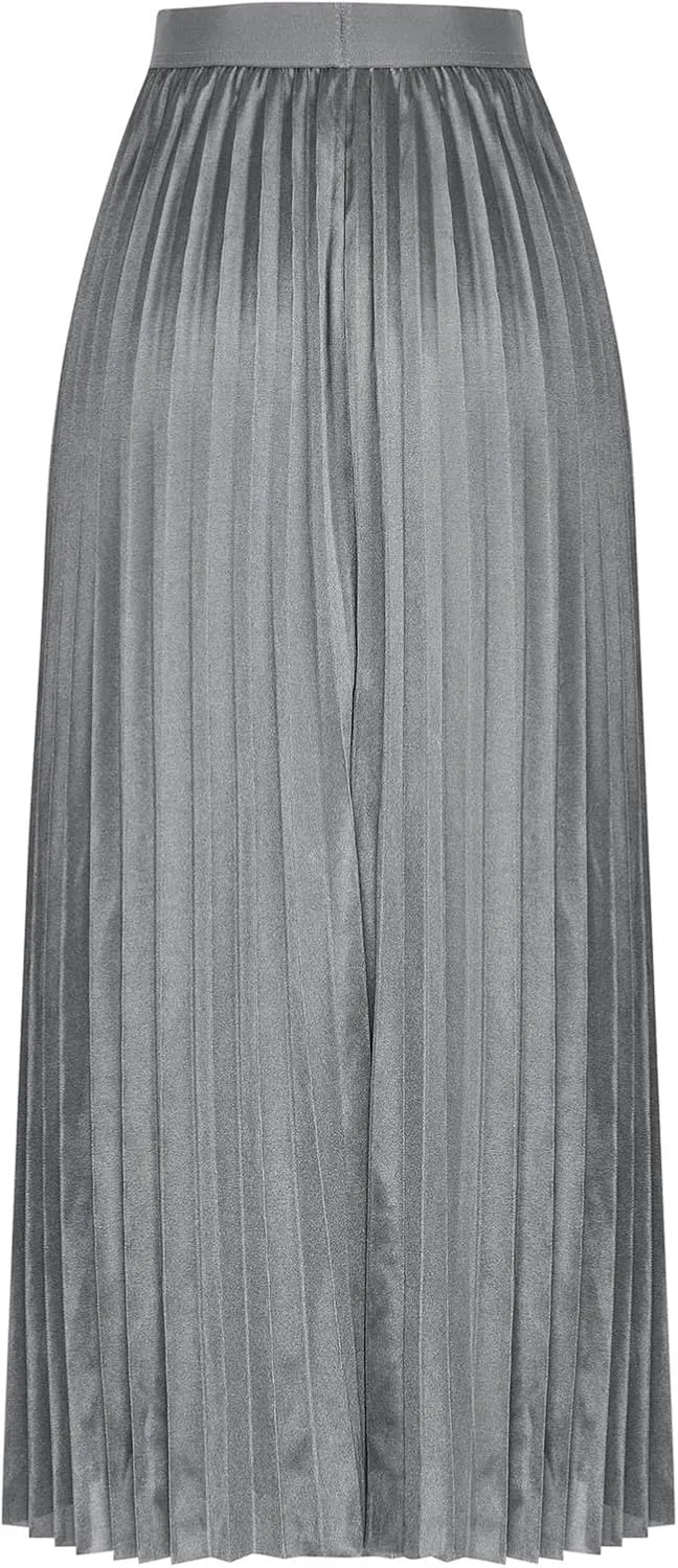 Pleated Midi Skirt for Women High Waist A Line Swing Skirts Elegant Office Casual Wear Long Skirt