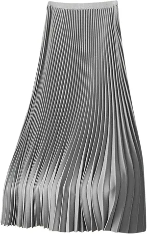 Pleated Midi Skirt for Women High Waist A Line Swing Skirts Elegant Office Casual Wear Long Skirt