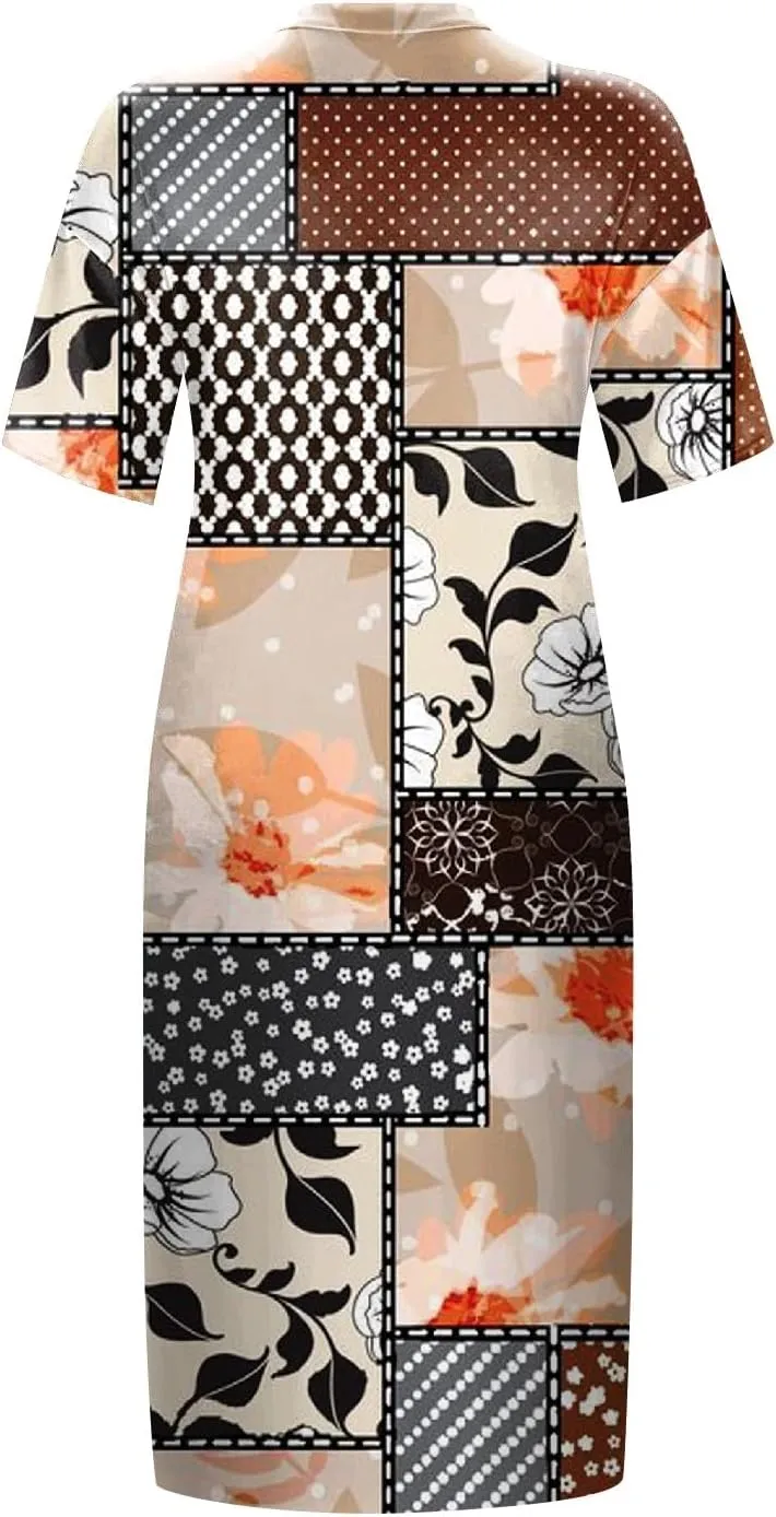 Plus Size Dresses for Curvy Women 2025 Spring Summer V Neck Short Sleeve Shirt Dress Casual Tunic Dress with Pockets