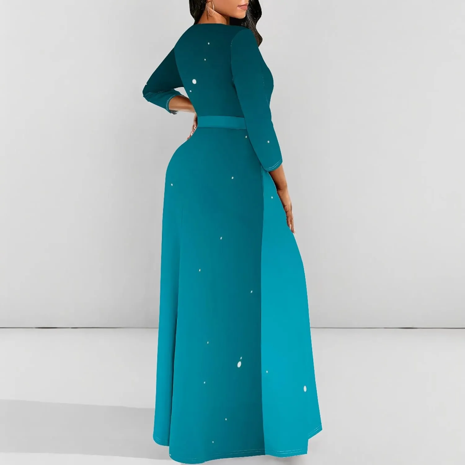 Plus Size Dresses for Curvy Women Sexy Long Sleeve Round Neck Wrap Floor Length Maxi Sundress with Belt Maxi Dress