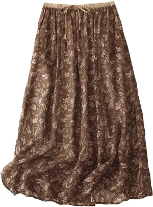 Plus Size Skirt for Women Fashion Floral Printed A Line Skirts High Waisted Drawstring Skirts Western Vintage Skirt