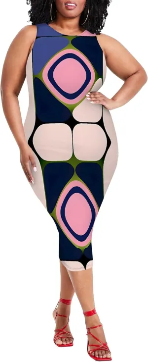 Plus Size Womens Summer Casual Sexy Sleeveless Bodycon Dress Basic Pencil Midi Club Dresses Beach Party XL-6XL