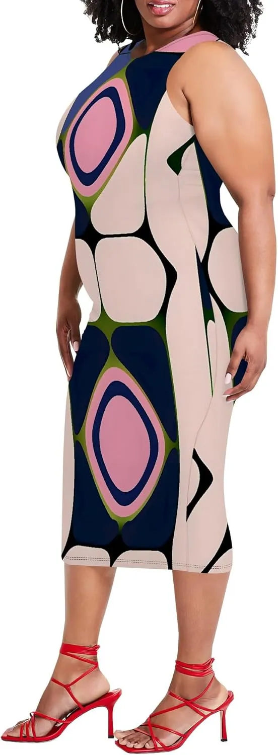 Plus Size Womens Summer Casual Sexy Sleeveless Bodycon Dress Basic Pencil Midi Club Dresses Beach Party XL-6XL