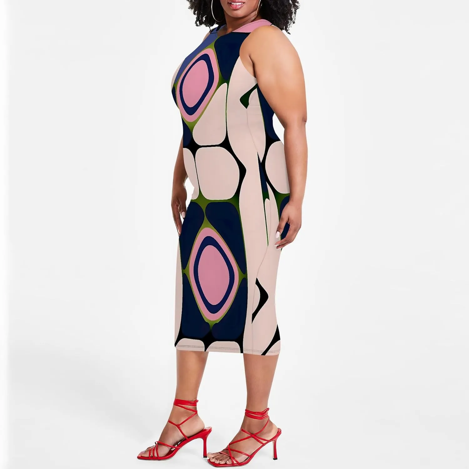 Plus Size Womens Summer Casual Sexy Sleeveless Bodycon Dress Basic Pencil Midi Club Dresses Beach Party XL-6XL