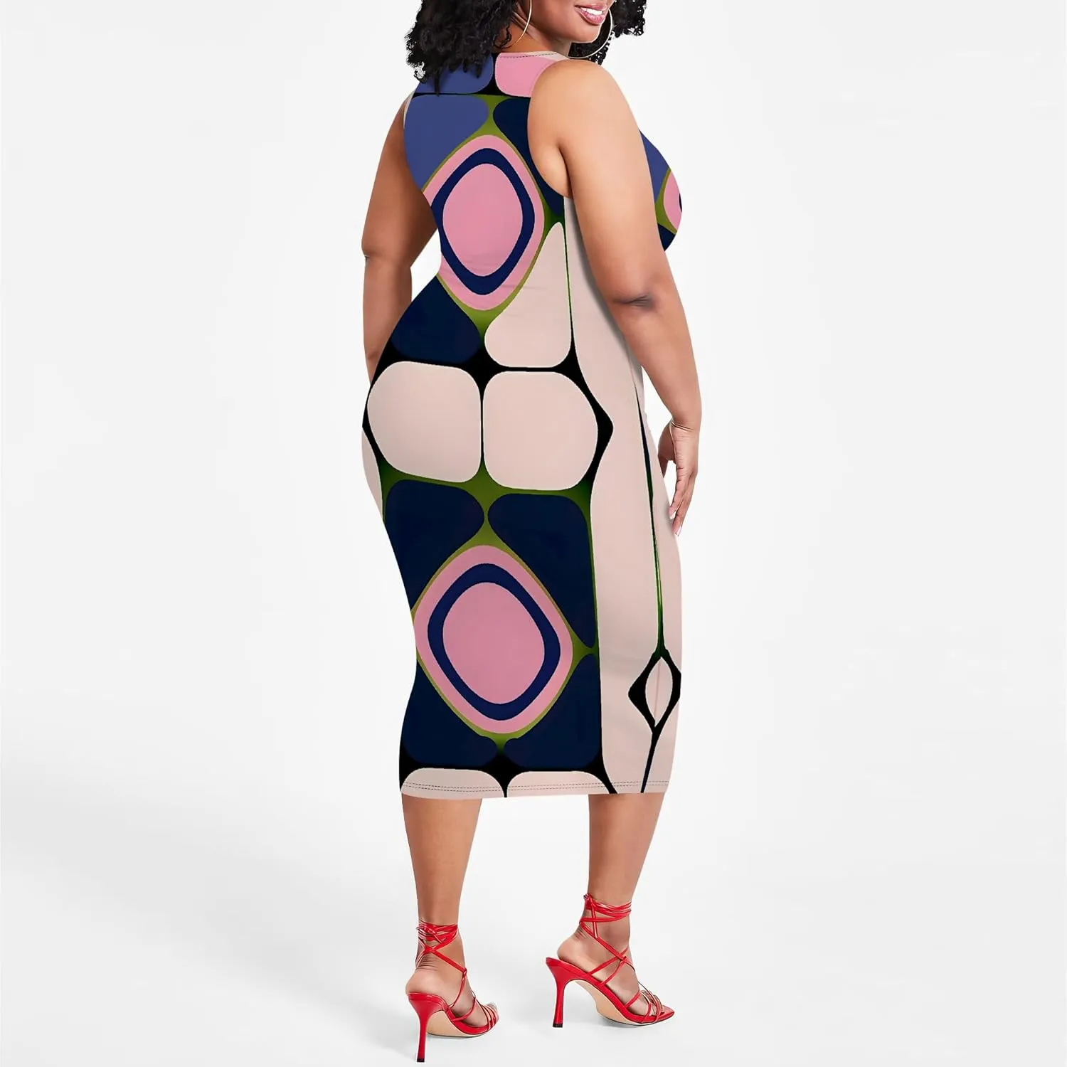 Plus Size Womens Summer Casual Sexy Sleeveless Bodycon Dress Basic Pencil Midi Club Dresses Beach Party XL-6XL