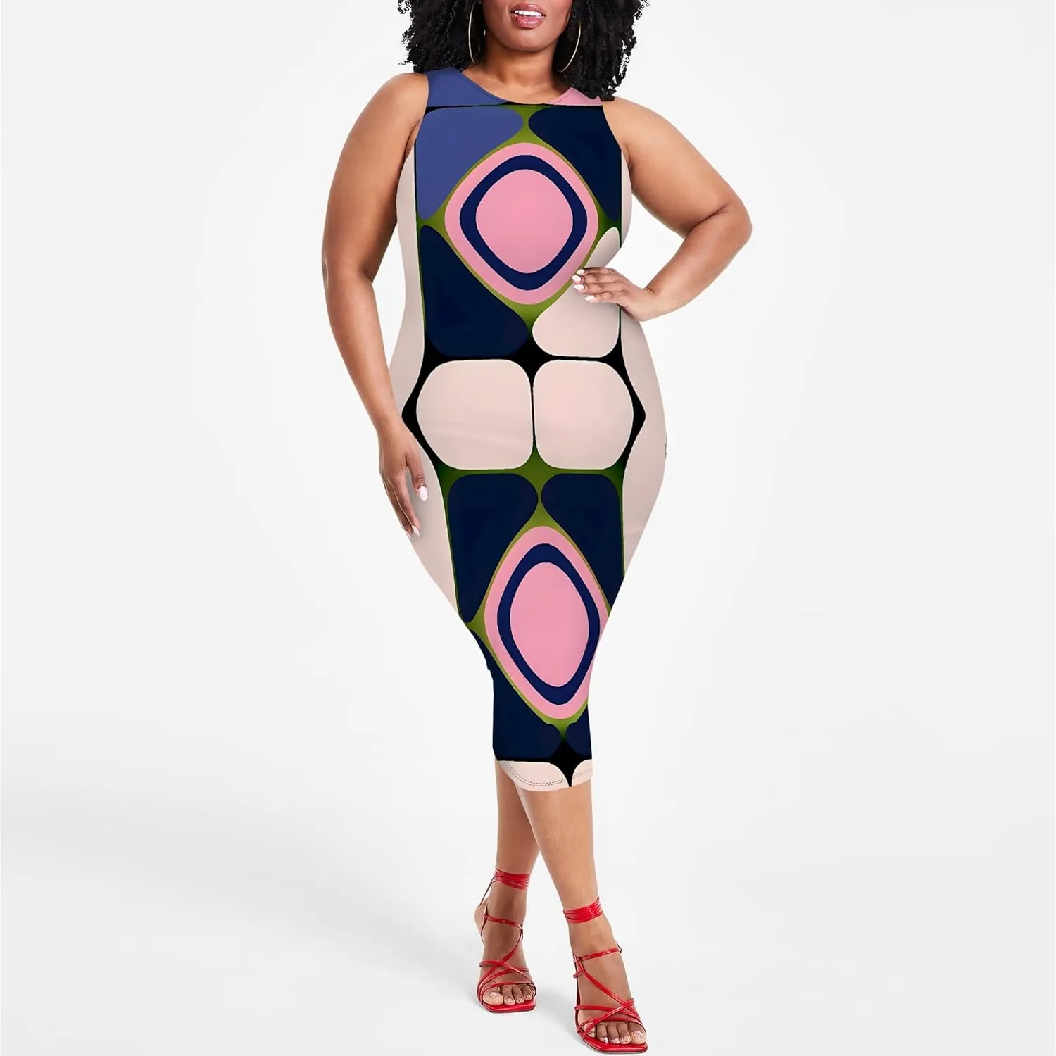 Plus Size Womens Summer Casual Sexy Sleeveless Bodycon Dress Basic Pencil Midi Club Dresses Beach Party XL-6XL